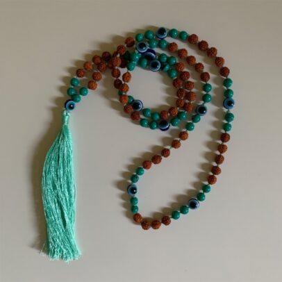 Turkish Eye Rudraksha Mala - Turquoise