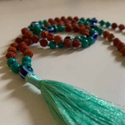 Turkish Eye Rudraksha Mala - Turquoise