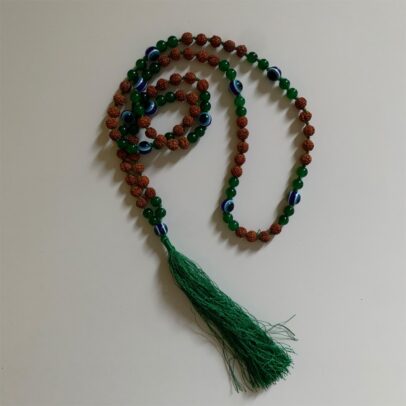 Turkish Eye Rudraksha Mala - Green Agate