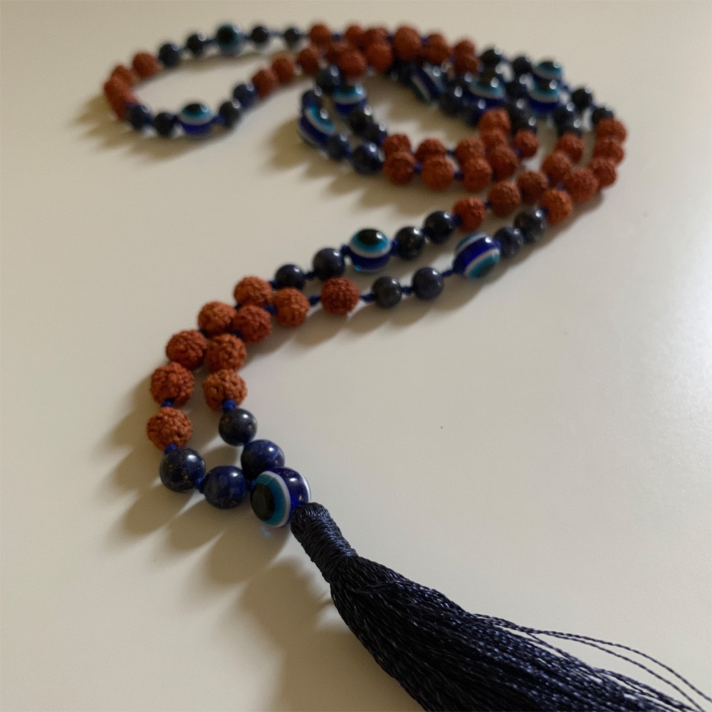 Turkish Eye Rudraksha Mala - Lapis Lazuli