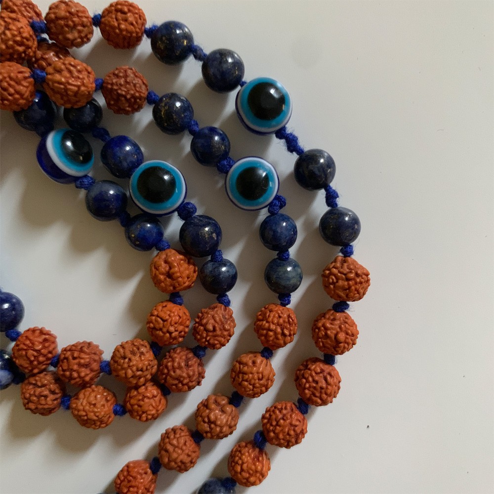 Turkish Eye Rudraksha Mala - Lapis Lazuli