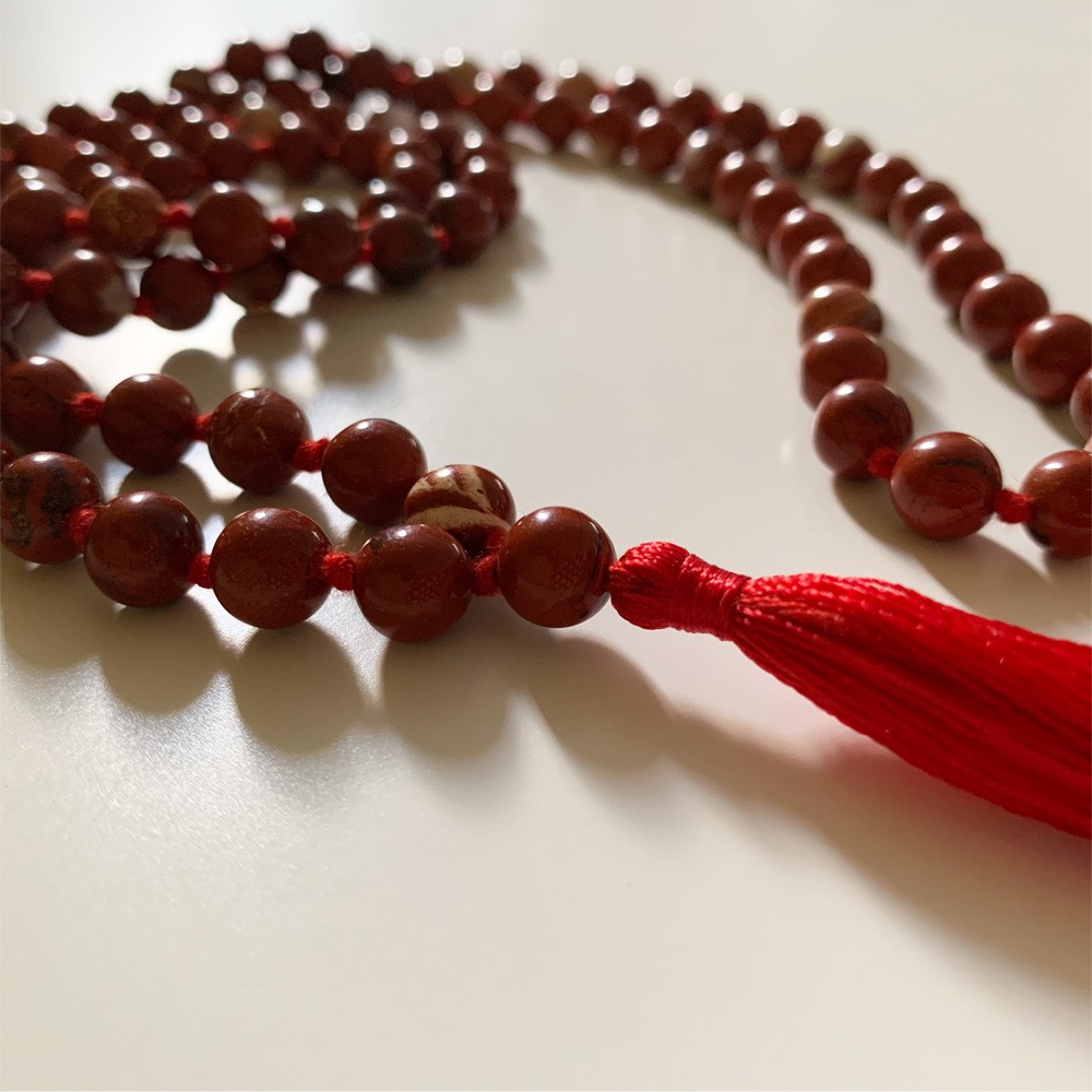 Mala - White Lace Red Jasper