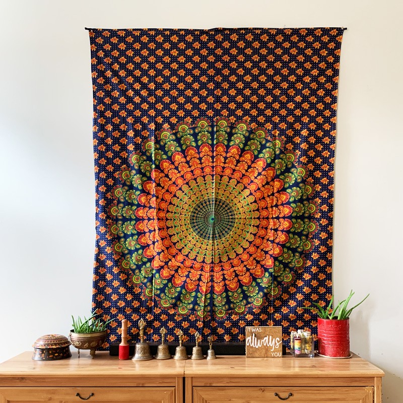 Mandala Tapestry - Cosmic Dots (Navy Blue)