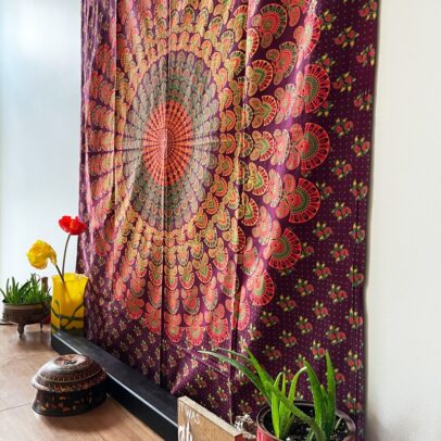 Mandala Tapestry - Cosmic Dots (Burgundy)