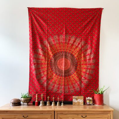 Mandala Tapestry - Cosmic Dots (Red)