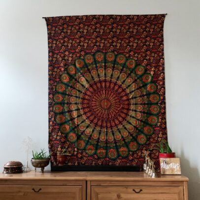 Mandala Tapestry - Mystic Garden (Forest Hues)