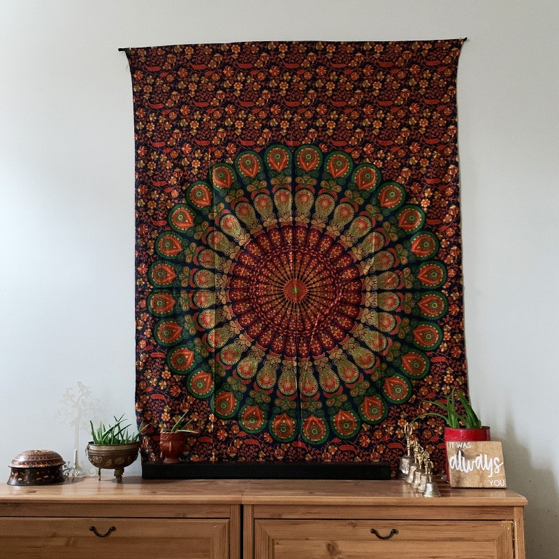 Mandala Tapestry - Mystic Garden (Forest Hues)