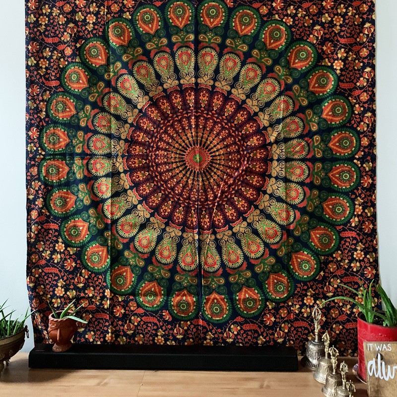 Mandala Tapestry - Mystic Garden (Forest Hues)