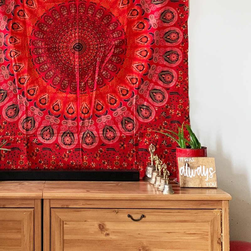 Mandala Tapestry - Mystic Garden (Red)