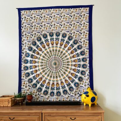 Mandala Tapestry - Vibrant Garden (Blue)