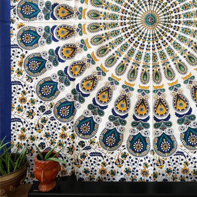 Mandala Tapestry - Vibrant Garden (Blue)