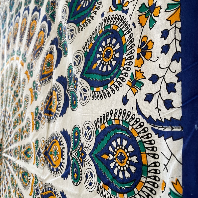 Mandala Tapestry - Vibrant Garden (Blue)