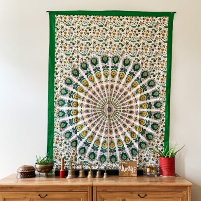 Mandala Tapestry - Vibrant Garden (Green)