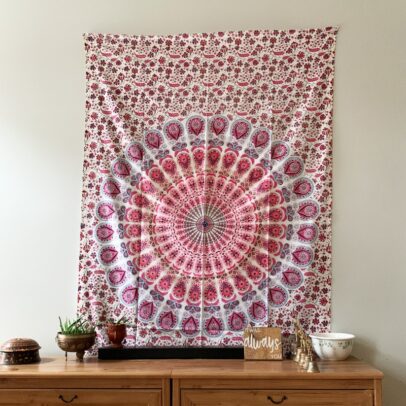 Mandala Tapestry - Peaceful Garden (Pink)