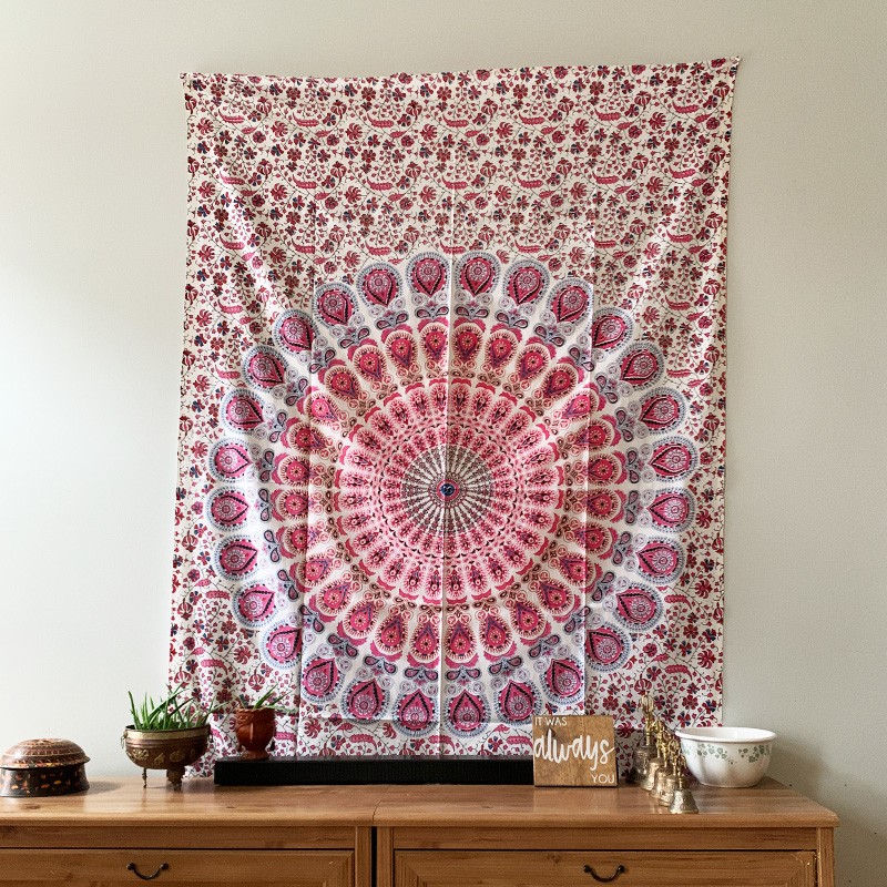 Mandala Tapestry - Peaceful Garden (Pink)