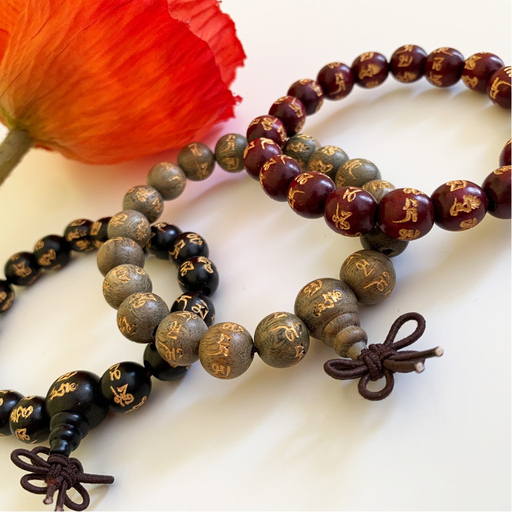 Small Wooden Mala Bracelet - Black Mantra
