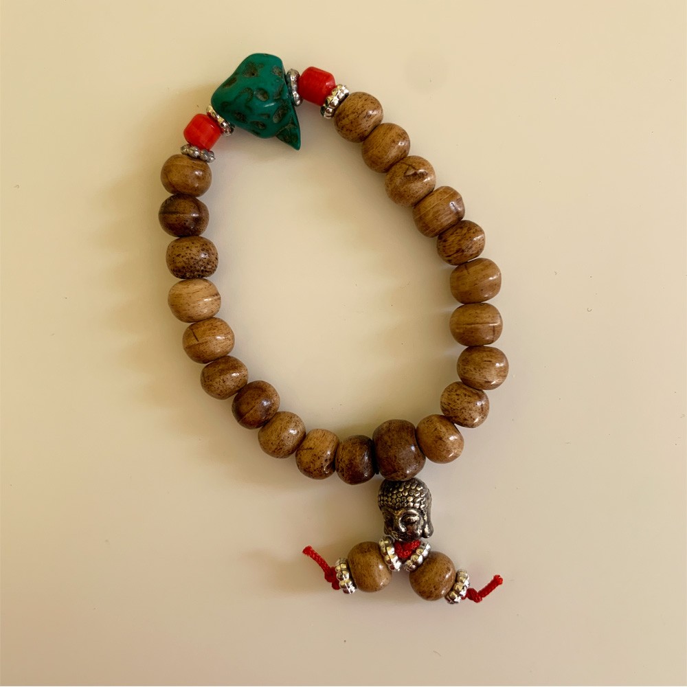 Tibetan Mala Bracelet with Turquoise Bead - Brown