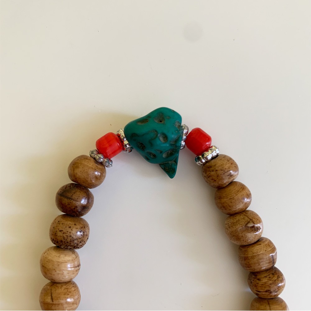 Tibetan Mala Bracelet with Turquoise Bead - Brown