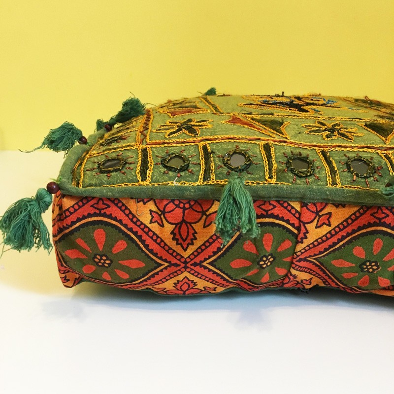 Elephant Embroidery Cushion - Green