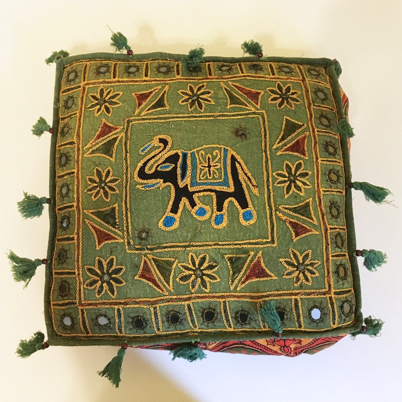 Elephant Embroidery Cushion - Green