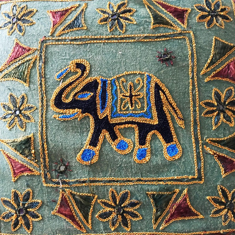 Elephant Embroidery Cushion - Green
