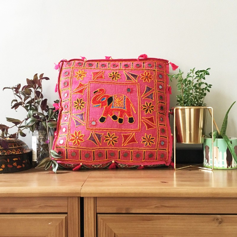 Elephant Embroidery Cushion - Pink