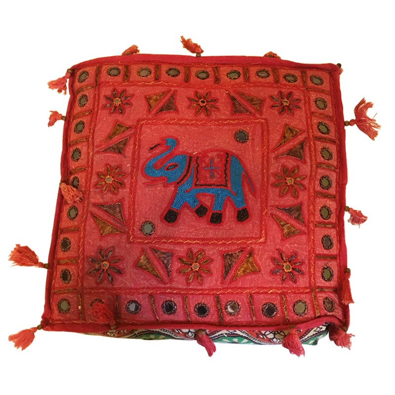 Elephant Embroidery Cushion - Red