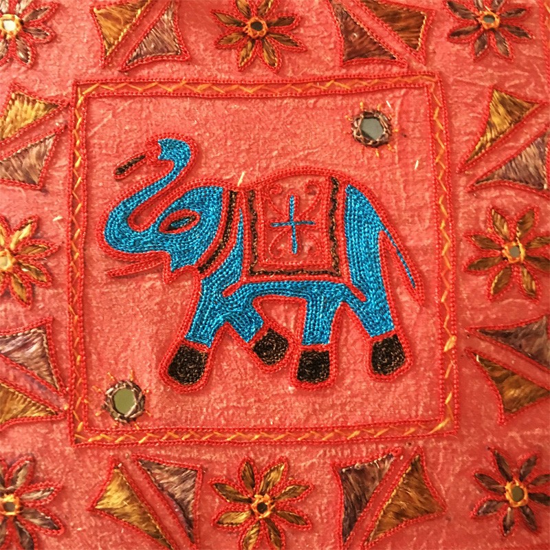 Elephant Embroidery Cushion - Red
