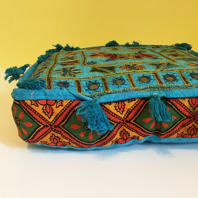 Elephant Embroidery Cushion - Turquoise