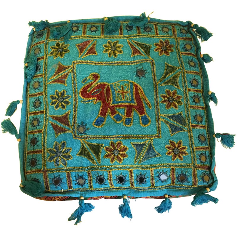 Elephant Embroidery Cushion - Turquoise