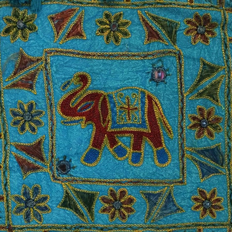 Elephant Embroidery Cushion - Turquoise