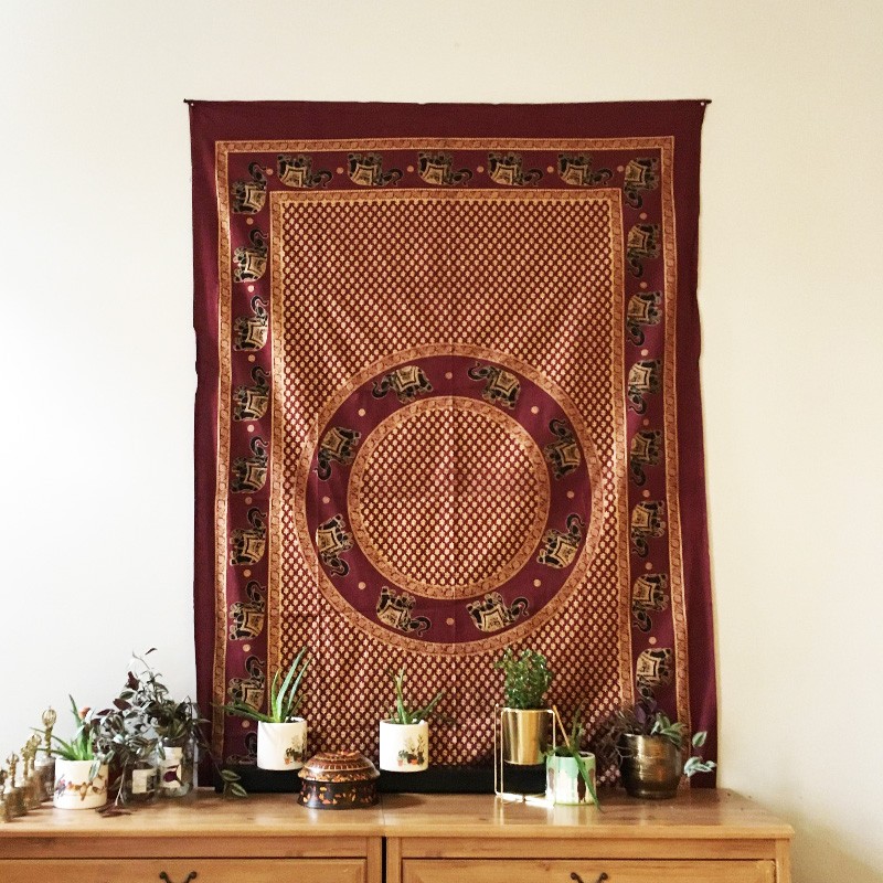 Gold Tapestry - Elephant Circle Burgundy