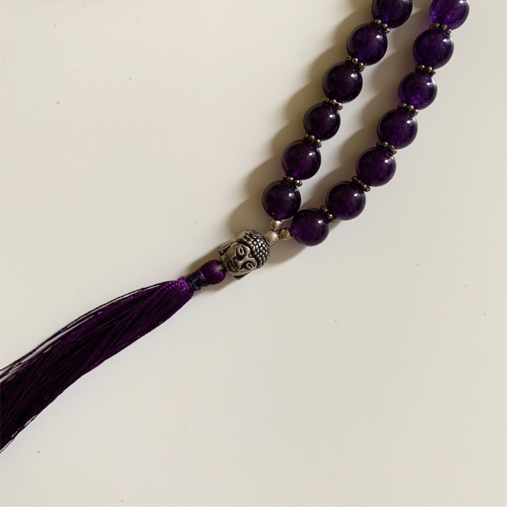 Rudraksha Buddha Mala with Stones - Amethyst