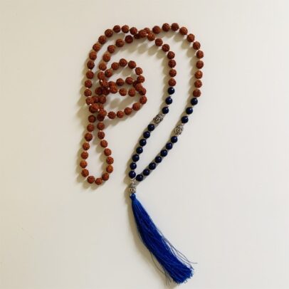 Rudraksha Buddha Mala with Stones - Lapis Lazuli