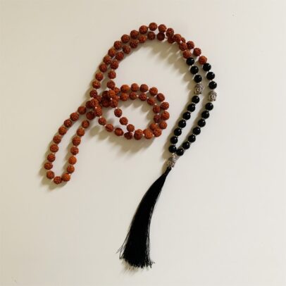 Rudraksha Buddha Mala with Stones - Jet