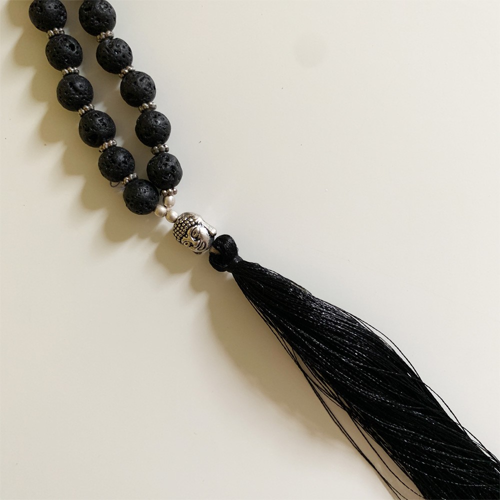 Rudraksha Buddha Mala with Stones - Lava Stone