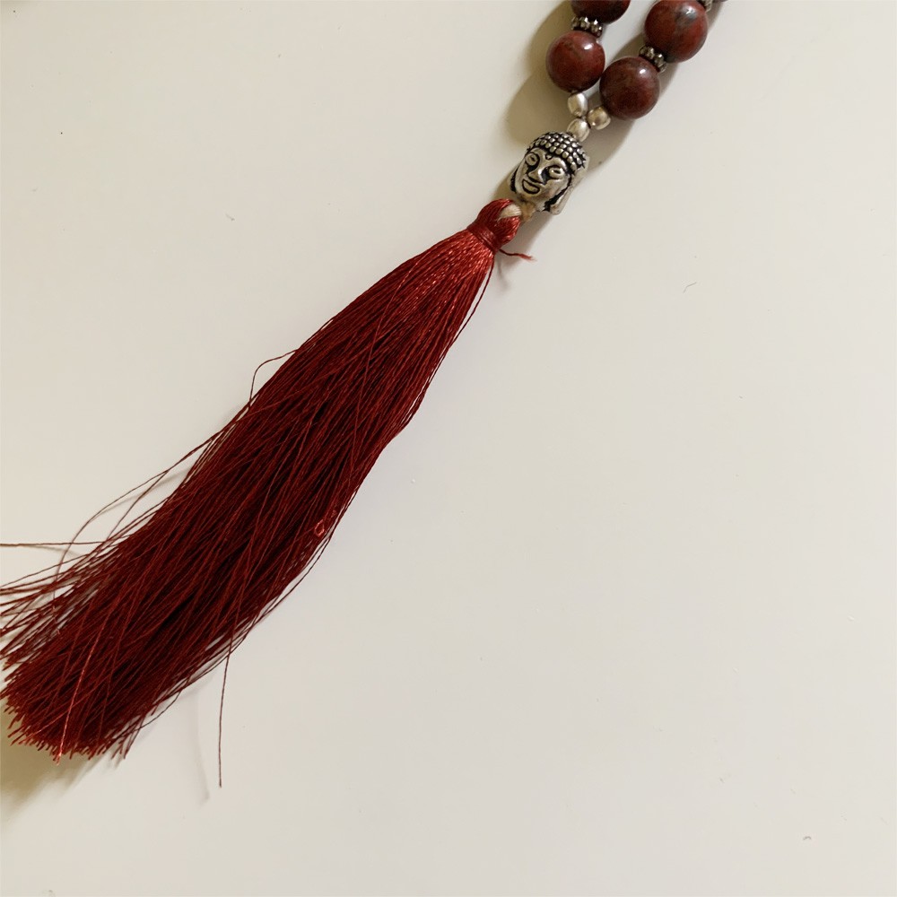 Rudraksha Buddha Mala with Stones - Red Jasper