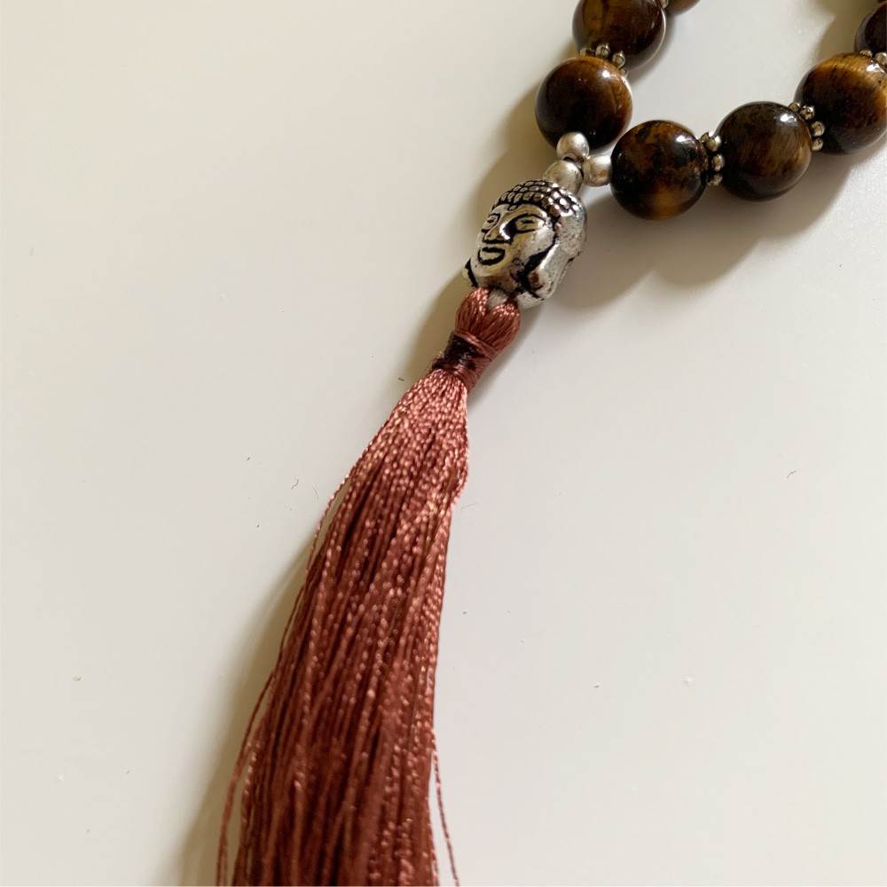 Rudraksha Buddha Mala with Stones - Tiger's Eye