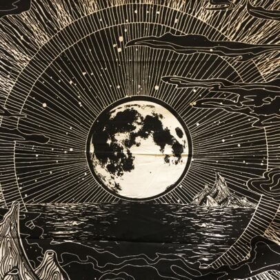 Tapestry - Full Moon and Moutains