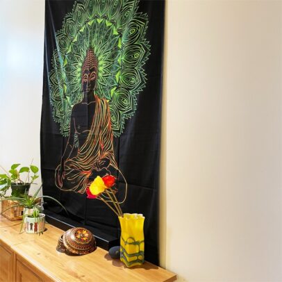 Tapestry - Peacock Buddha (Black & Neon)