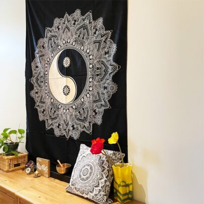Tapestry - Yin Yang Mandala (Black and White)