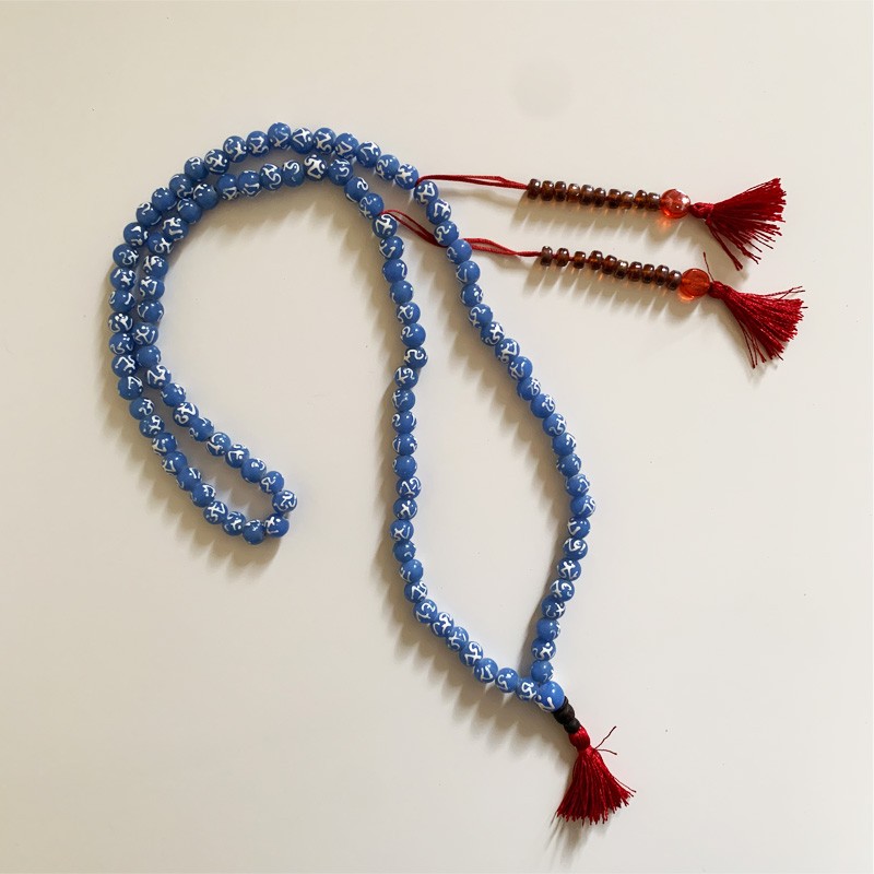 Tibetan Mala - Glass Ohm (Blue)