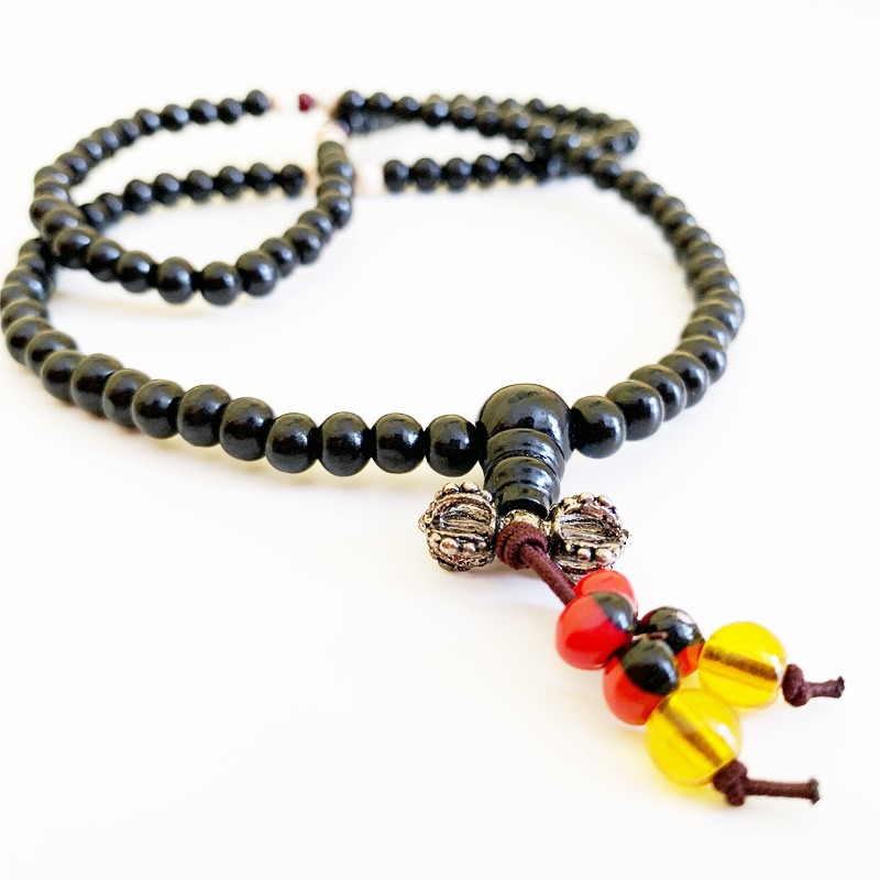 Elastic Tibetan Mala - Black Painted Wood (Small)