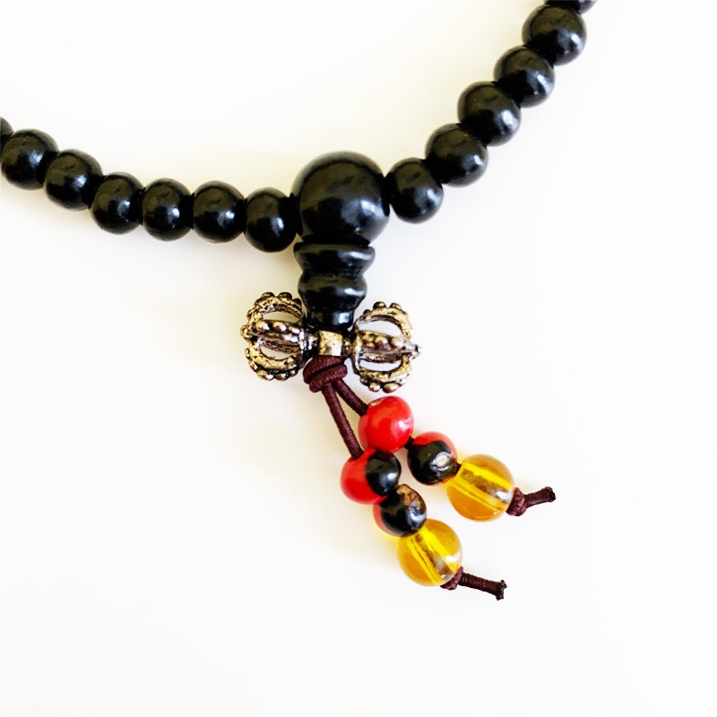 Elastic Tibetan Mala - Black Painted Wood (Small)