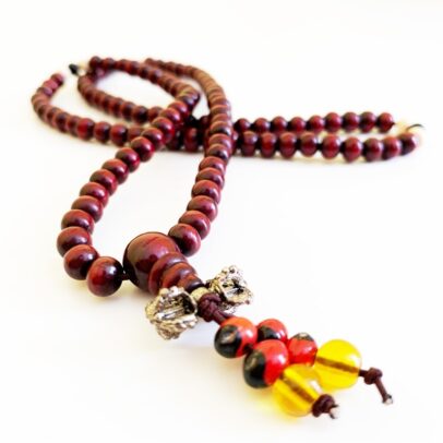 Elastic Tibetan Mala - Burgundy Painted Wood (Small)