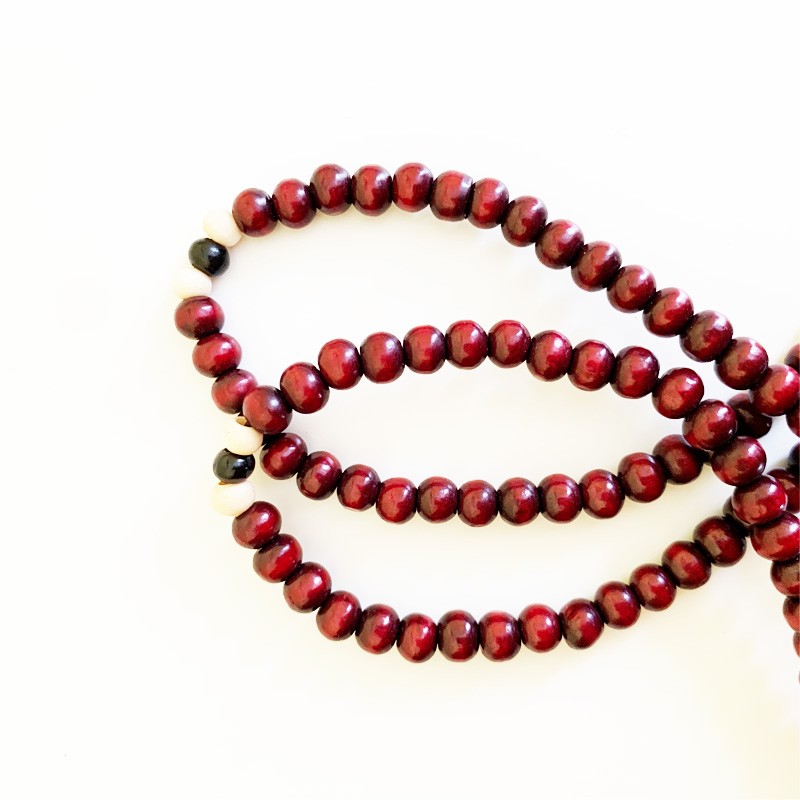 Elastic Tibetan Mala - Burgundy Painted Wood (Small)