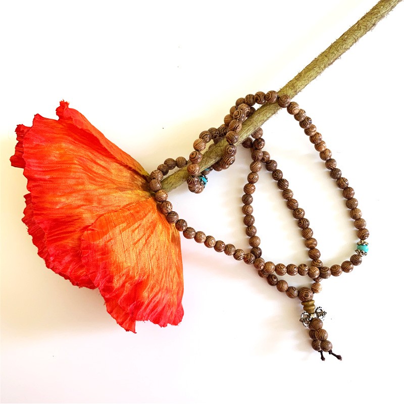 Elastic Tibetan Mala - Wood & Turquoise (Large)