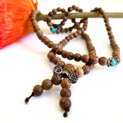 Elastic Tibetan Mala - Wood & Turquoise (Large)