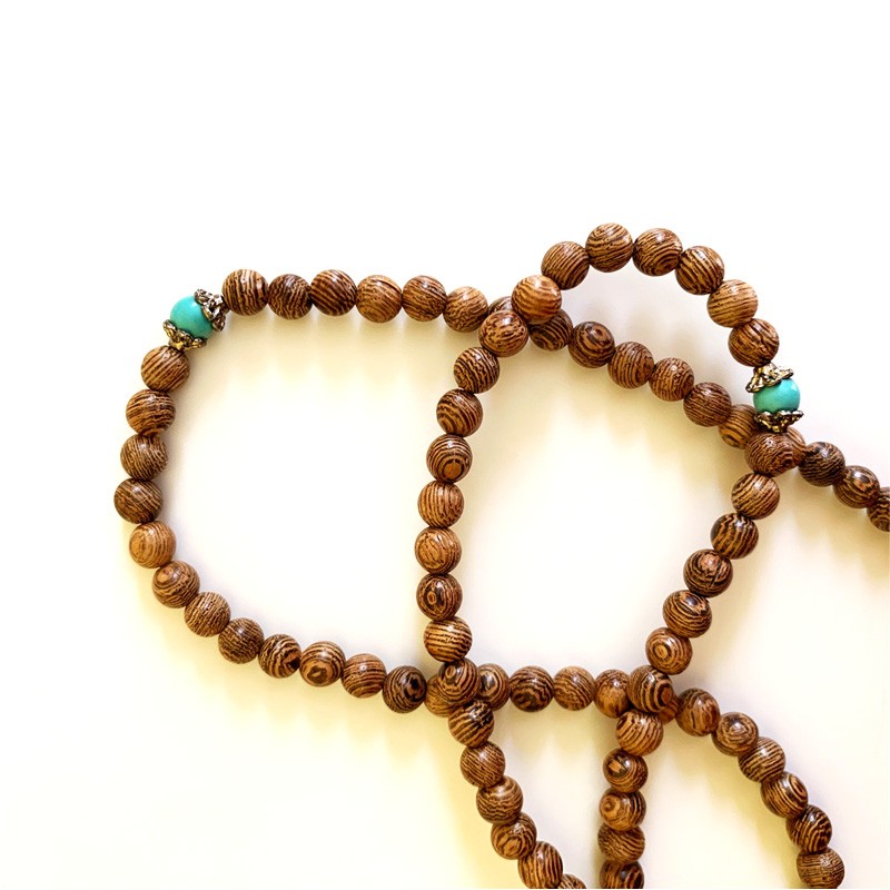 Elastic Tibetan Mala - Wood & Turquoise (Large)