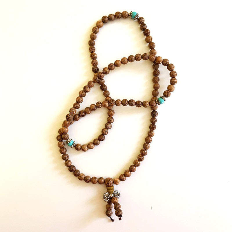 Elastic Tibetan Mala - Wood & Turquoise (Large)